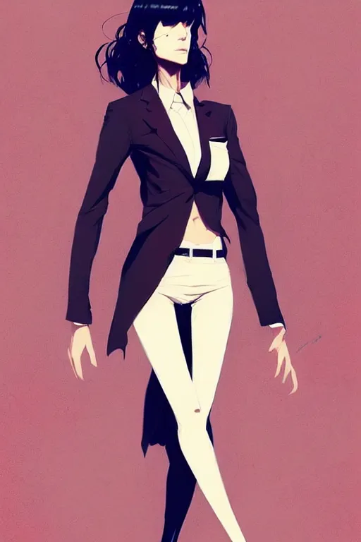 Image similar to a ultradetailed full body portrait of a girl in a suit, by conrad roset, greg rutkowski and makoto shinkai trending on artstation