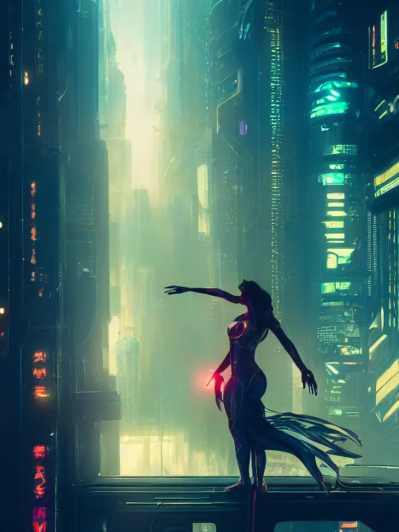 Image similar to cyberpunk, icarus, fractal, neon lights, futuristic city, cinematic, sunlight, ultra realistic, octane render, alphonse mucha, artgerm, greg rutkowski, character concept, very detailed, elegant, lonely atmosphere, sharp focus