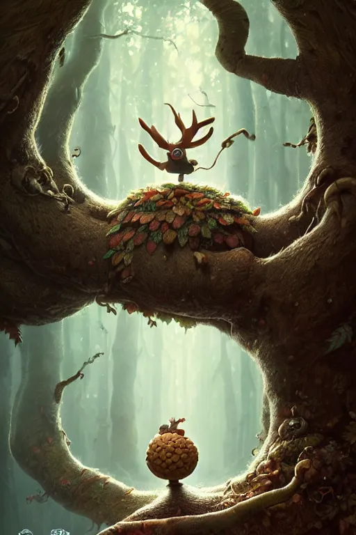 Image similar to round antropomorphic acorn forest adventure movie, cerebri movie poster, by james jean, greg rutkowski, anato finnstark. pixar. hyper detailed, 5 0 mm, award winning photography