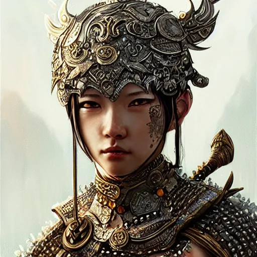 Image similar to beautiful extremely detailed intricate concept art depicting a warrior by wlop. shining jewelry. bcy. net