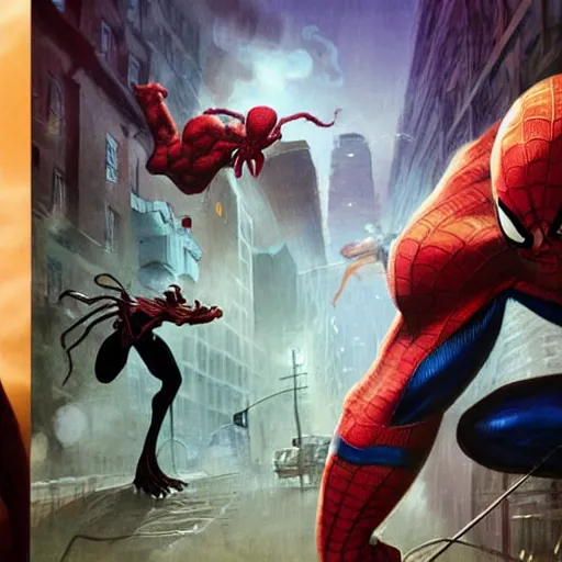 Image similar to the maxx vs spiderman, mtv liquid television, greg rutkowski, trending on artstation