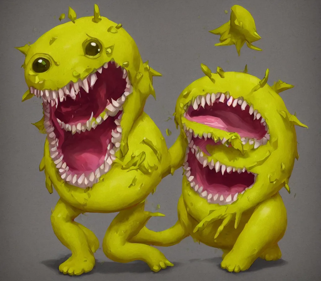 Image similar to a cute lemon monster with sharp teeth, heavenly, pastel, cute, trending on artstation, digital art.