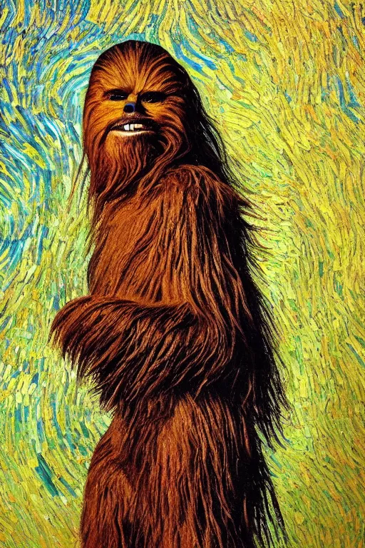 Prompt: bright beautiful oil painting portrait of chewbacca in 1 9 th century clothing, light scatter, van gogh