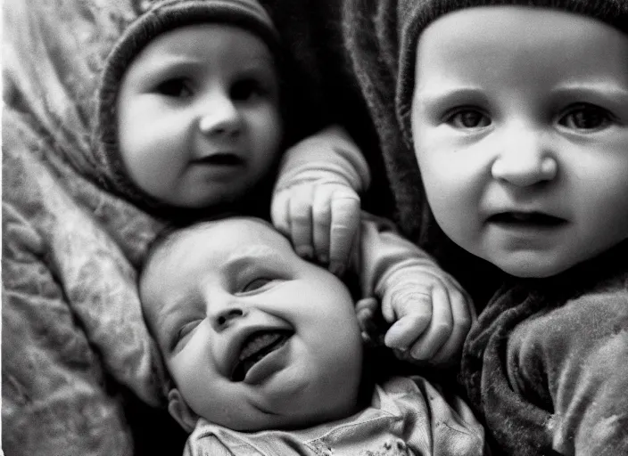 Image similar to high resolution black and white portrait with an 8 0 mm f / 1 2 lens of babies in chernobyl in 1 9 8 9.