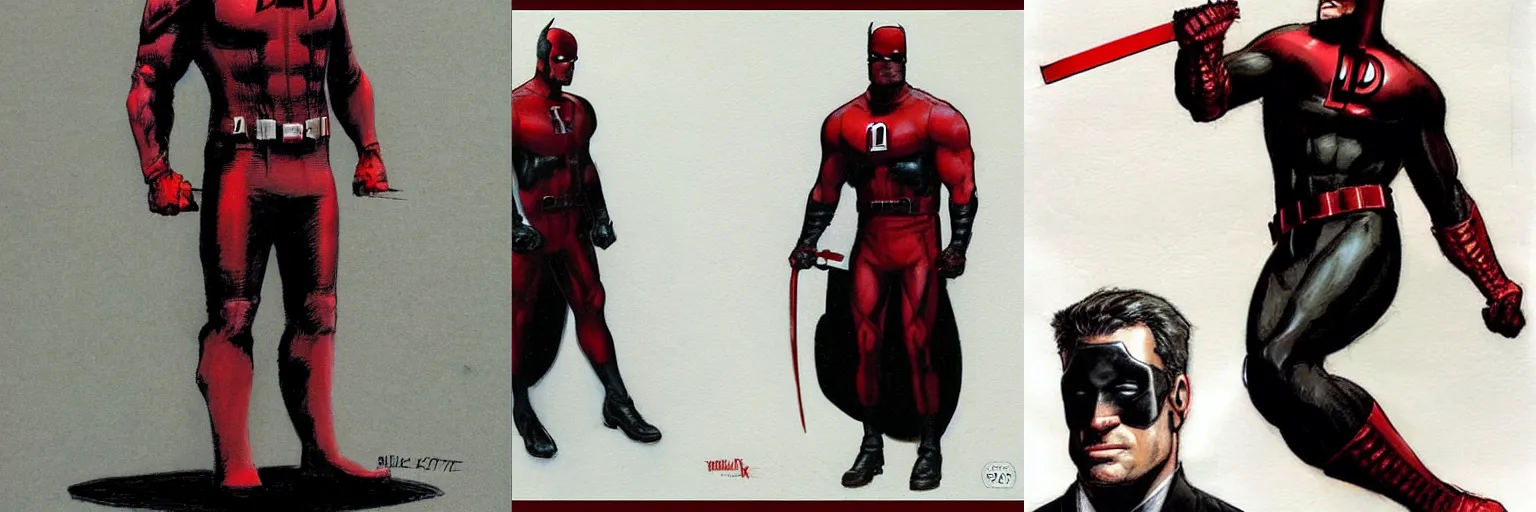 Image similar to daredevil concept art leather suit billy stick painted by travis charest