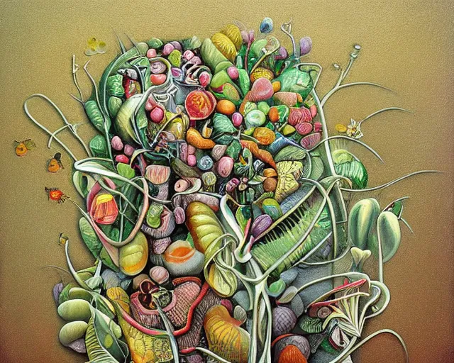 Prompt: intricately detailed a journey inside the physiology of plants, an ultrafine detailed painting by rafal olbinski, behance contest winner, pop surrealism, detailed painting, very detailed, minimalist, skeuomorphic, airbrush art