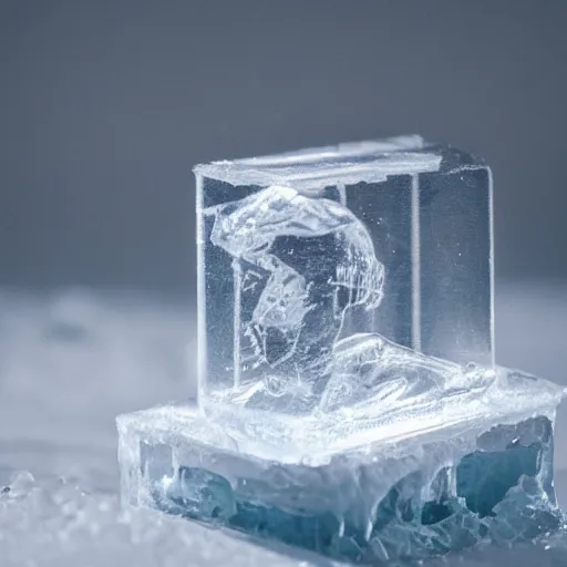 Image similar to see through clear sheet of ice sheet of ice in front of model face behind ice