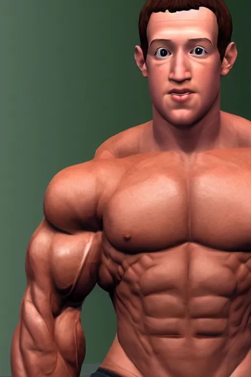 Prompt: portrait of hulking herculean bodybuilder muscular musclebound bodybuilder mark zuckerberg, second life avatar, the sims 4