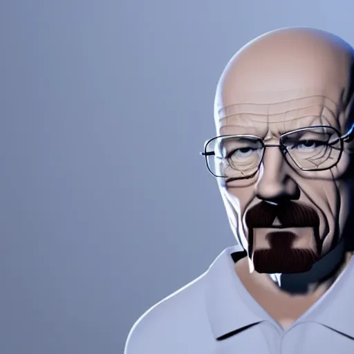 Image similar to 3 d render of scared walter white standing in a white room with no escape,