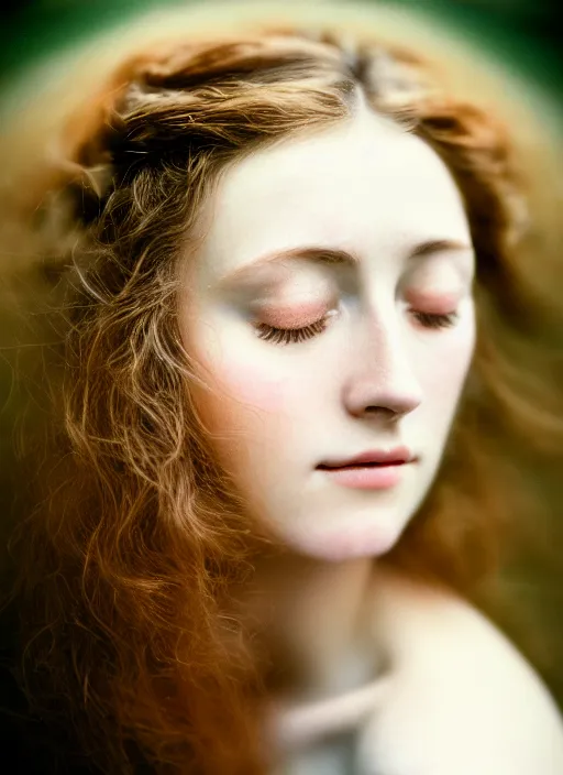 Image similar to Kodak Portra 400, 8K, soft light, volumetric lighting, highly detailed, sharp focus,britt marling style 3/4, Close-up portrait photography of a beautiful woman how pre-Raphaelites a woman with her eyes closed is surrounded by water , face is surrounded by Water Circle. she has a beautiful lace dress and hair are intricate with highly detailed realistic beautiful flowers , Realistic, Refined, Highly Detailed, natural outdoor soft pastel lighting colors scheme, outdoor fine art photography, Hyper realistic, photo realistic