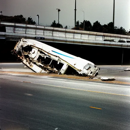 Image similar to “ airplane crash on a freeway in los angeles, flickr, national geographic photo, photo taken with provia, stockphoto ”