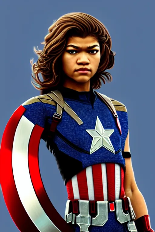 Image similar to A Zendaya as Captain America by Jason Chan and John J. Park Ultra detailed, hyper realistic, 4k