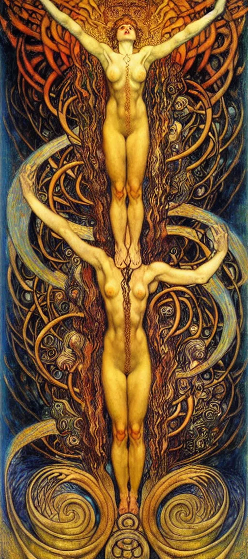 Image similar to Divine Chaos Engine by Karol Bak, Jean Delville, William Blake, Gustav Klimt, and Vincent Van Gogh, symbolist, visionary