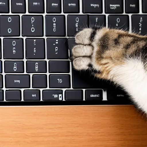 Image similar to a cat paw typing on a computer keyboard - w