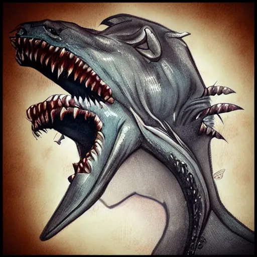 Image similar to joe biden sharkman, animal transformation, lovecraftian sea creature, swimming, furry by artgerm