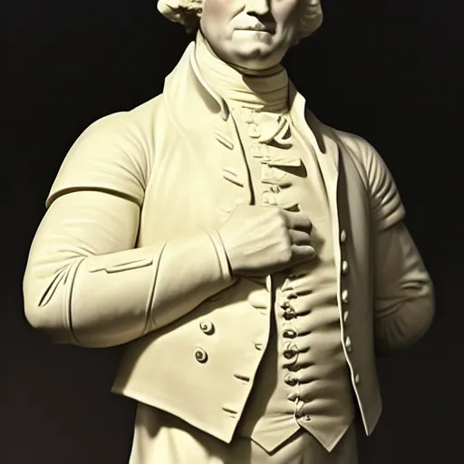 Image similar to still of George Washington posing st Mr. Olympia, full body shot, hyperrealistic, high quality, extremely detailed, face details, powerful, sharp focus