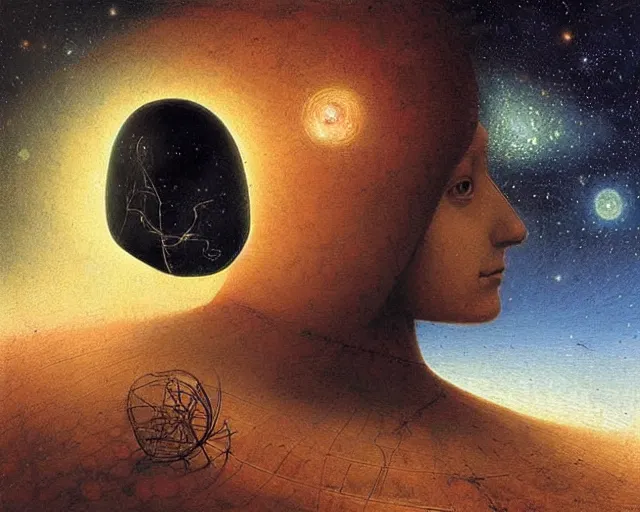 Image similar to universe a cosmology quest a mental state, a closeup simple vector pop surrealism, by ( leonardo da vinci ) and greg rutkowski and rafal olbinski