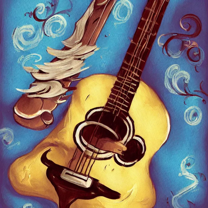 Image similar to a painting of a bird with a guitar, a digital painting by clara miller burd, featured on pixiv, rococo, speedpainting, digital painting, concept art