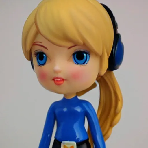 Image similar to a cute figurine of a beautiful blonde woman with blue eyes gaming on xbox