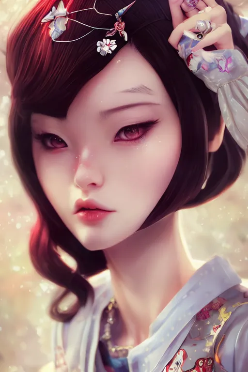 Image similar to a pin up and beautiful fashion charming dreamlke japan girl with lv jewelry, character art, art by artgerm lau and wlop and and ilya kuvshinov and john singer sargent, hyperdetailed, 8 k realistic, symmetrical, frostbite 3 engine, cryengine, dof, trending on artstation, digital art