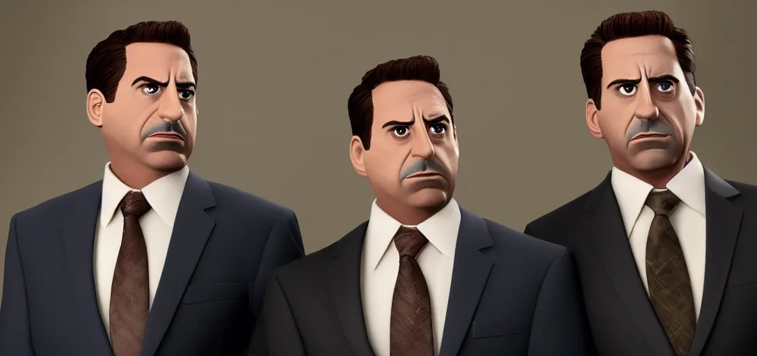 Image similar to a very high resolution image of tony stark and micheal scott. from an episode of the office. photorealistic, photography