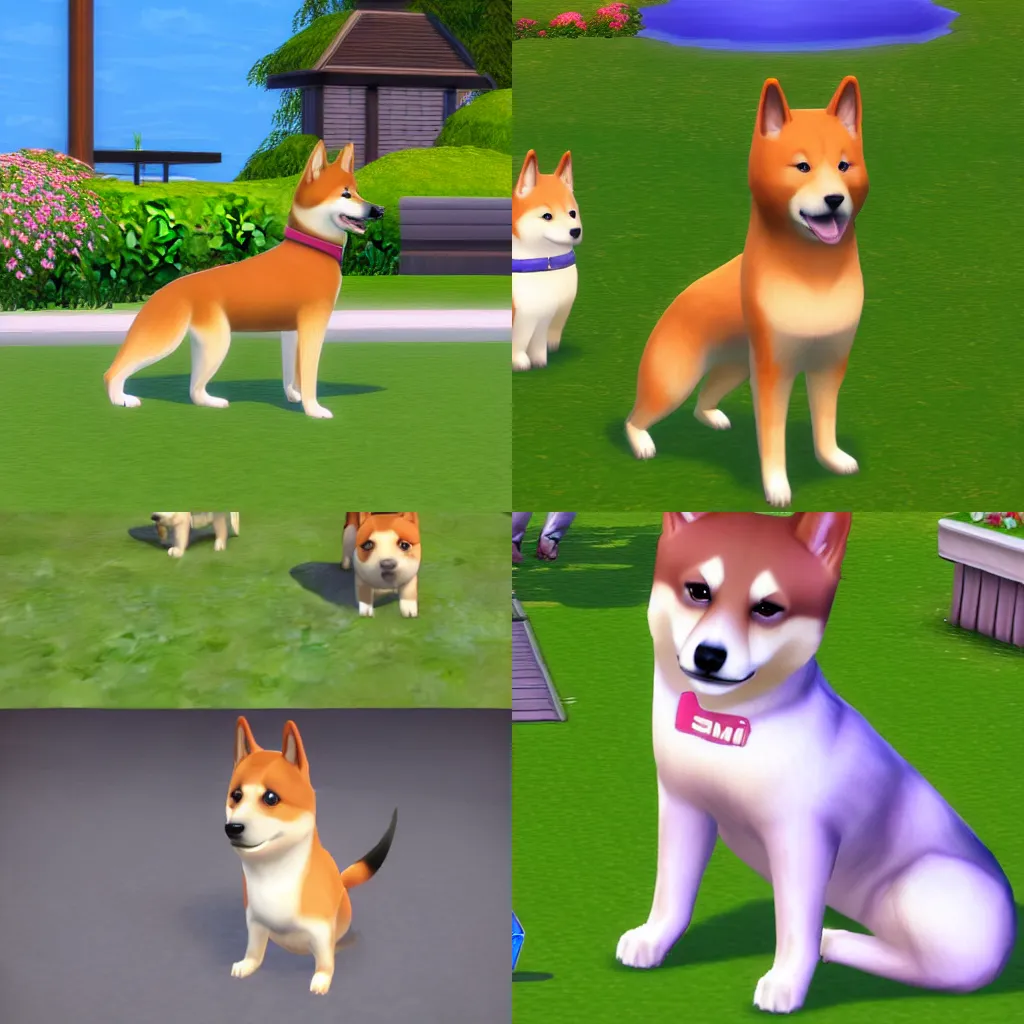 Prompt: A shiba inu as a Sims in Sims 3