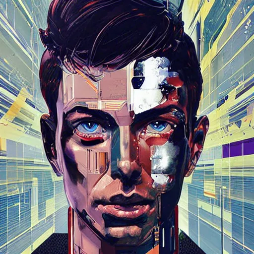 Image similar to portrait of a male android, by MARVEL comics and Sandra Chevrier