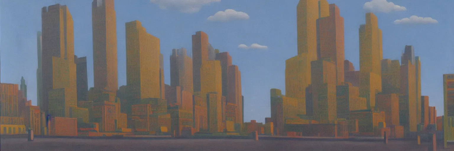 Prompt: cityscape oil painting magritte