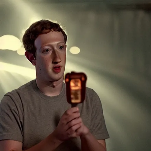 Image similar to Zuckerberg as the God of Sweet baby Rays movie still, cinematic Eastman 5384 film