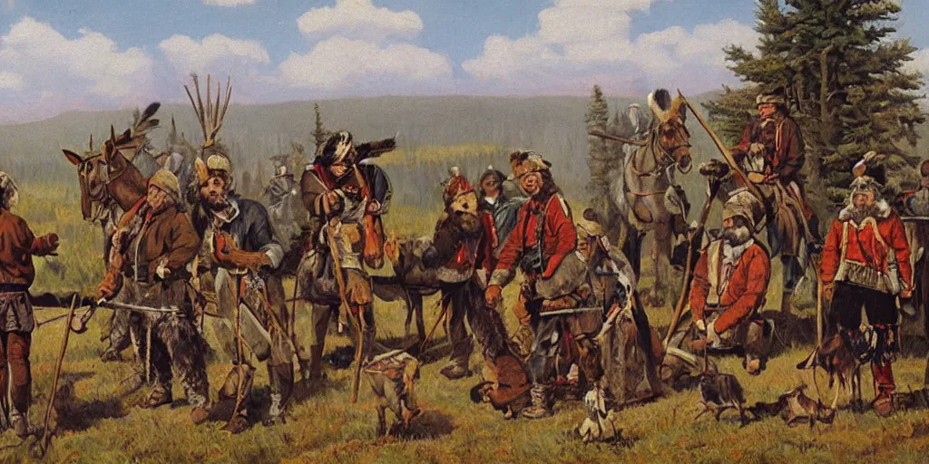 Image similar to fur traders on the canadian frontier, XVIIIth century painting
