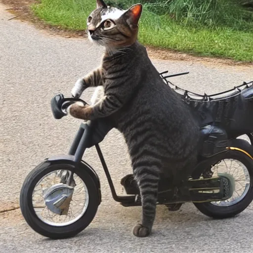 Image similar to A cat riding a motorcycle