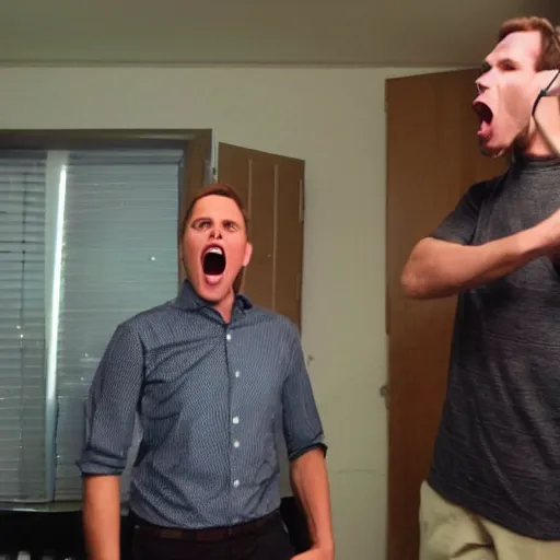 Image similar to a man screaming while standing behind jerma