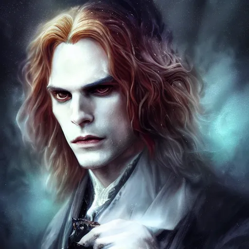 Prompt: Majestic and regal portrait of vampire Lestat de Lioncourt, intricate, epic, elegant, menacing, fantasy, highly detailed, digital painting, hard focus, beautiful volumetric lighting, epic light, ultra detailed, by Leesha Hannigan, Ross Tran, Thierry Doizon, Kai Carpenter, Ignacio Fernández Ríos