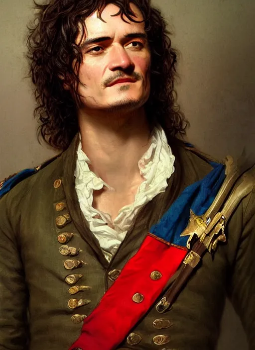 Prompt: orlando bloom as a continental soldier, revolutionary war, digital art by eugene de blaas and ross tran, vibrant color scheme, highly detailed, in the style of romanticism, cinematic, artstation, greg rutkowski