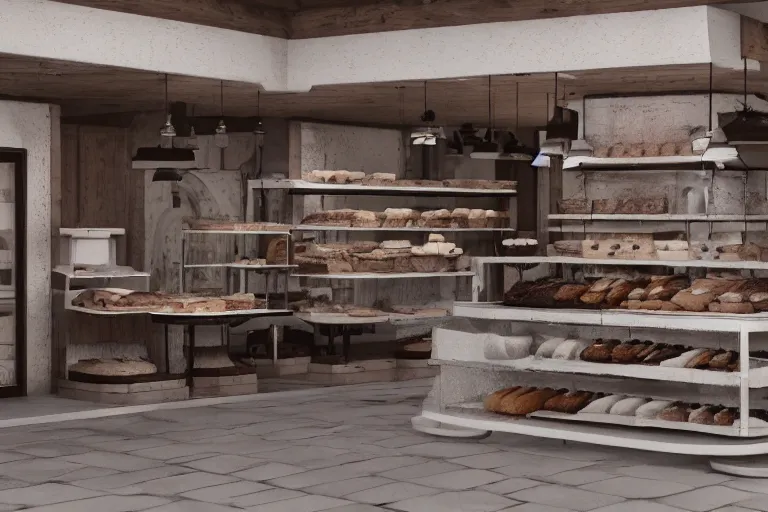 Prompt: Miniature rustic bakery, octane render