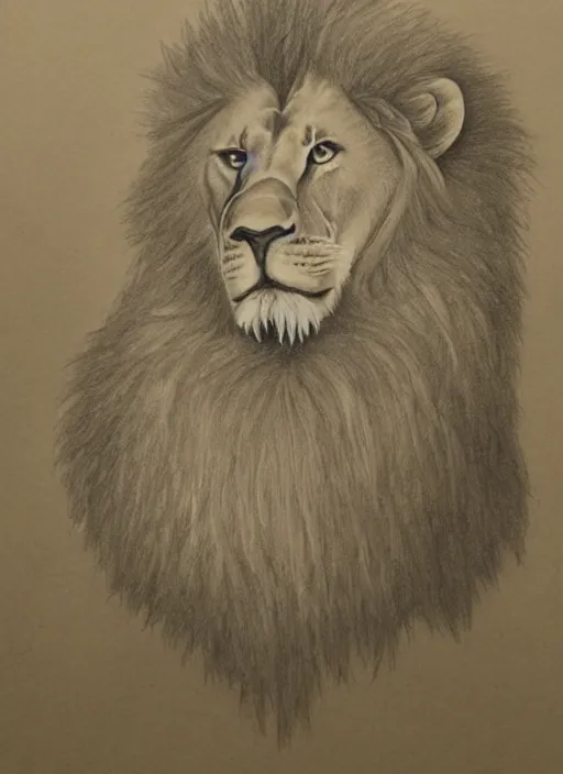 Prompt: Portrait drawing of Lion gentleman at a art gallery