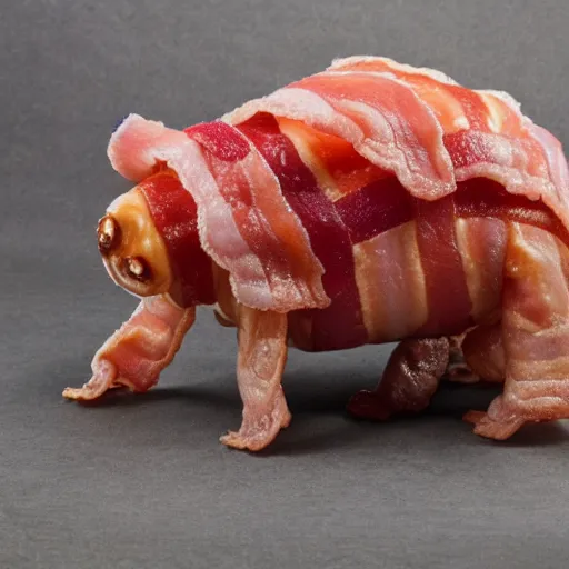 Prompt: tardigrade made of bacon