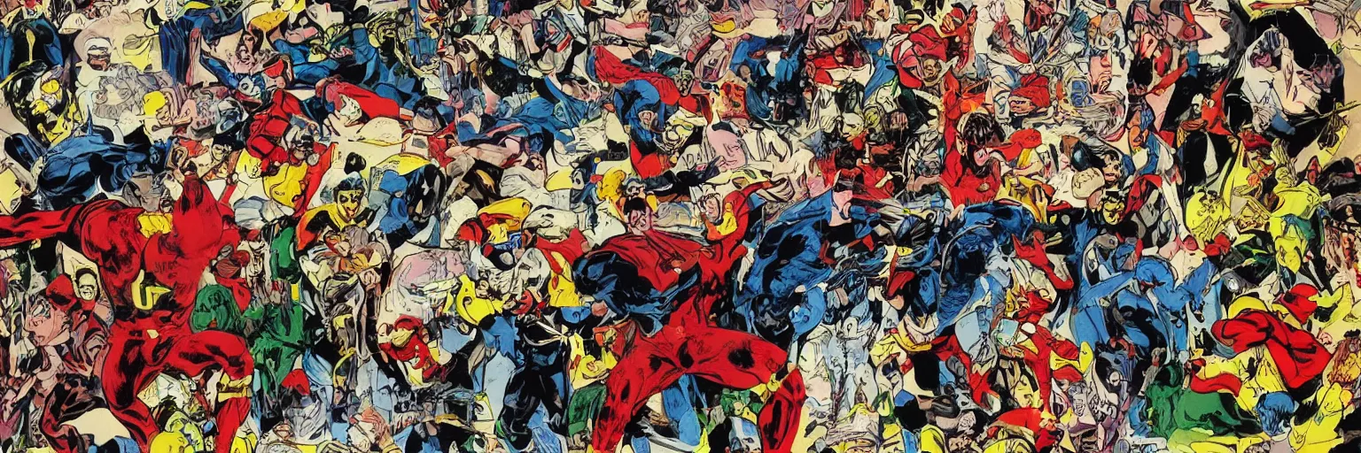 Image similar to vintage comic book art of diverse people, comics superhero, modern art,