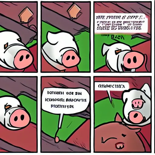 Prompt: a comic of a pig screaming in horror as another pig gets barbequed, funny, by Disney