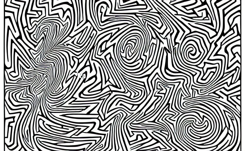 Image similar to chunky bold maze linework highly detailed optical illusion escher