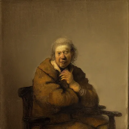 Prompt: a blonde young man sitting in a wheelchair pondering about life, portrait in the style of rembrandt, rembrandt exhibition, 4 k high definition, masterpiece