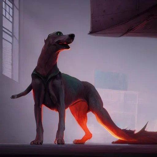 Prompt: getting fired from your job by your boss that is a humanoid greyhound, sharp focus, fiction, hyper detailed, digital art, trending in artstation, cinematic lighting, studio quality, smooth render, unreal engine 5 rendered, octane rendered, art style and nixeu and wlop and krenz cushart