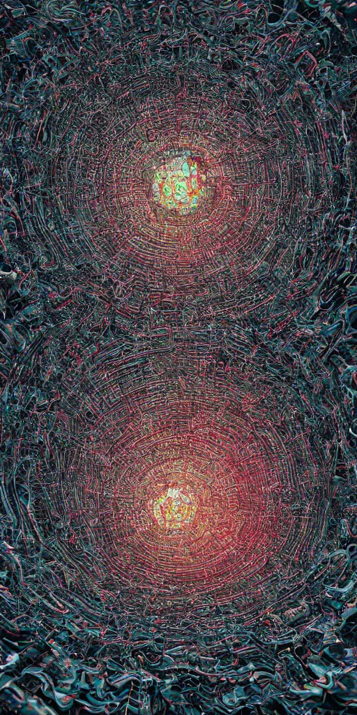 Image similar to Impossible architecture inside a human cell, microscopic scale, psychedelic glitch art, trending on art station, photoreal, 8k, octane render