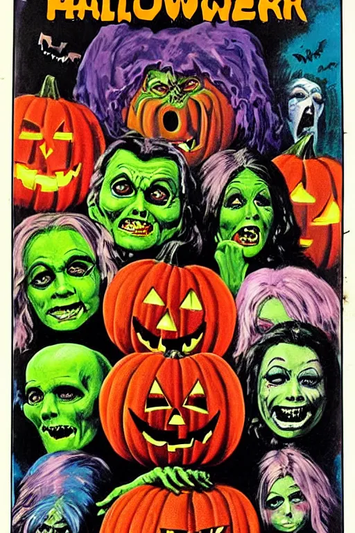 Image similar to halloween 1 9 7 8 painted by basil gogos for the cover of famous monsters magazine, pulp style, vintage, seventies, saturated color