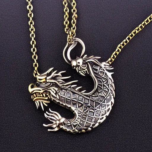 Prompt: chinese metal necklace dragon