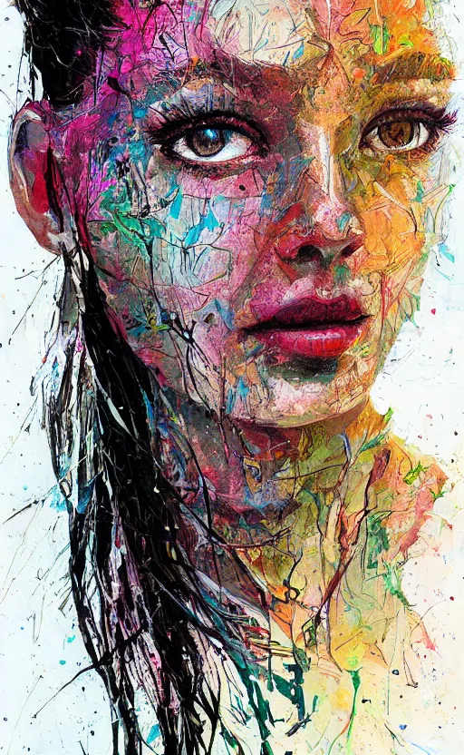 Image similar to illustration, gouache impasto of human face, blossoms, intricate, by carne griffiths