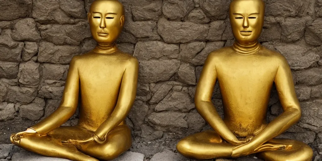 Image similar to golden faceless man in meditation position