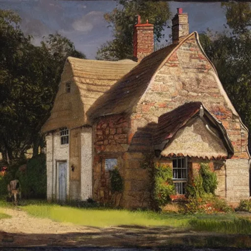 Prompt: Alex Ross and Sergio Bleda and Jérémy Petiqueux and Alex Maleev artwork of a 19th century english cottage