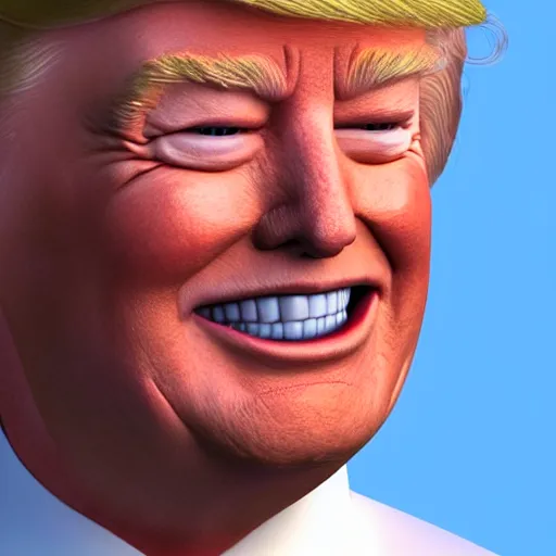 Prompt: donald trump smiling, serene, affable, 3 d render, cgsocitey