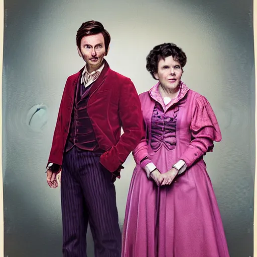 Image similar to david tennant and imelda staunton as dolores umbridge in pink clothes with the tenth doctor who, highly detailed, artstation, concept art, fantasy, smooth, sharp focus, illustration, perfect face, art by willem claesz. heda, nikolay makovsky, jacek malczewski, arthur hughes, edward okun, franz xaver winterhalter